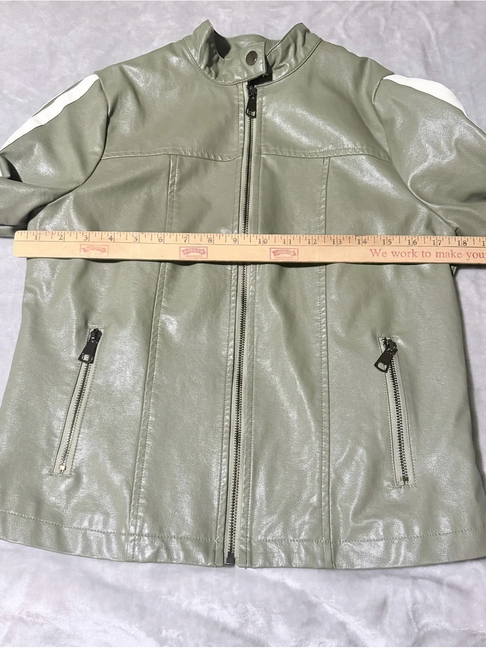 Motel Rocks Olive Green Faux Leather Jacket - Picture 9 of 12